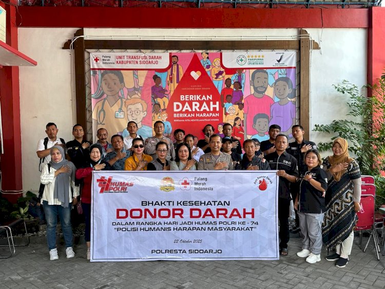 Polresta Sidoarjo Adakan Donor Darah Peringati 74 Tahun Humas Polri